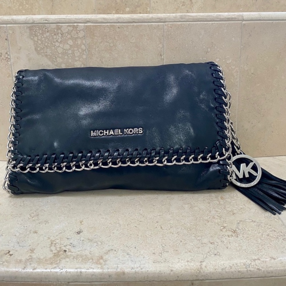 Black & Silver Leather Crossbody/Clutch